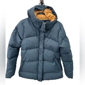 prAna Kromata Duck Down Puffer Jacket S Small Teal Blue Hooded